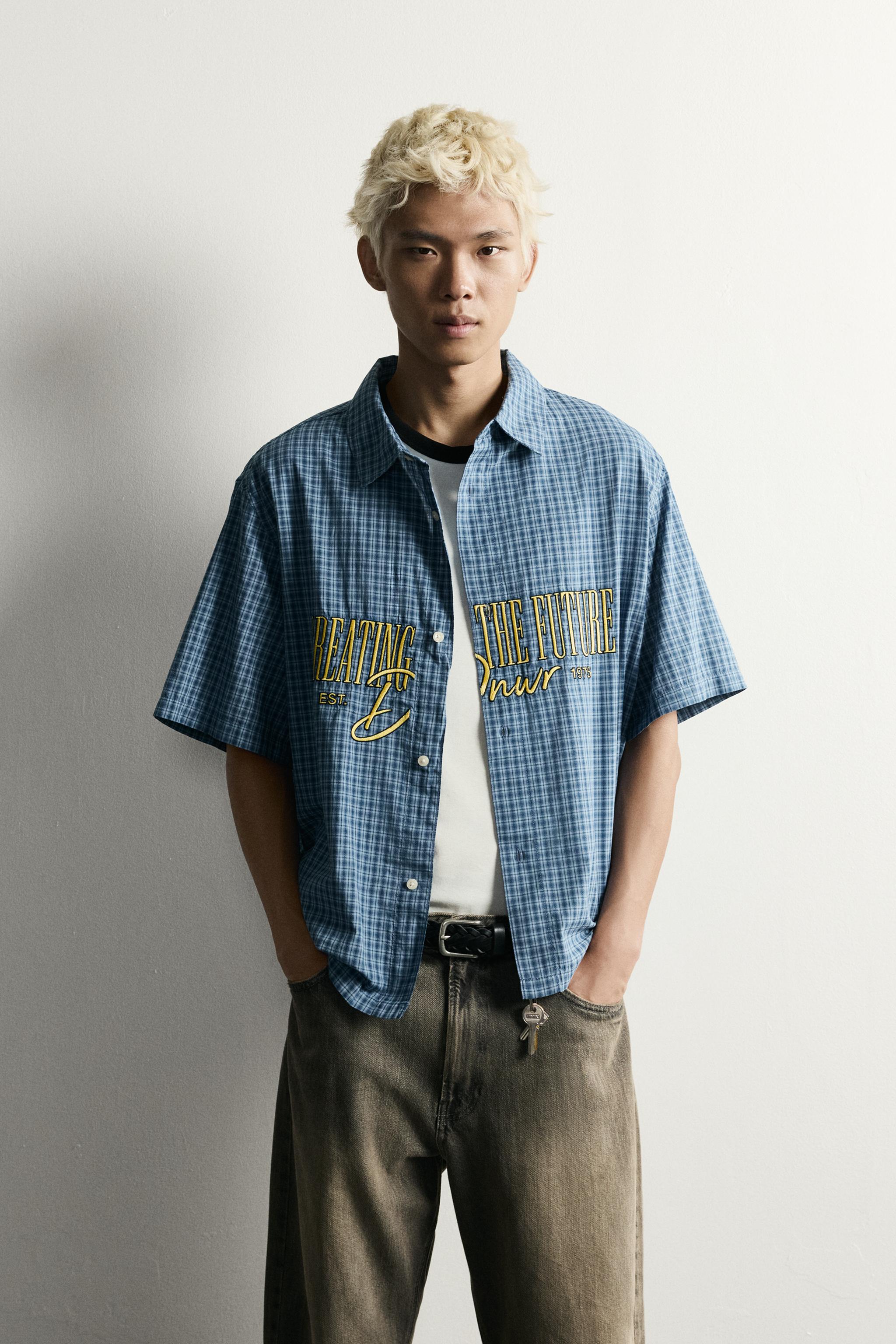 RELAXED FIT PLAID ZIPPER SHIRT